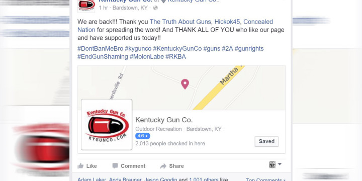 Kentucky gun company facebook ban