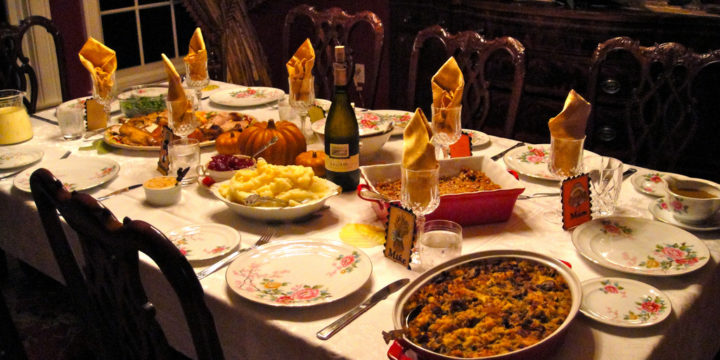 Beautiful table with thanksgiving food