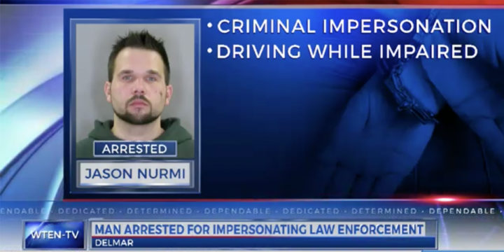 Police found a 2012 black Buick, owned by Jason Nurmi, 33, of North Greenbush. Nurma displayed a badge to Bethlehem Police Officers and informed them that he was an investigator with the state task force. Further, the investigation showed that Nurmi was in possession of a loaded firearm and his car was equipped with flashing red and blue lights. He was determined to be under the influence of drugs at the time of the crash.