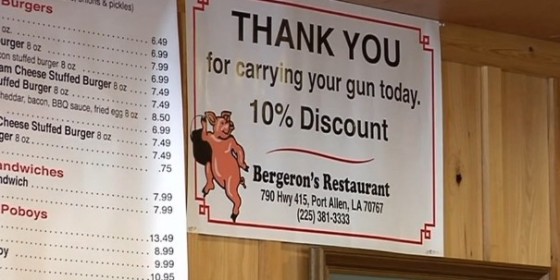 Local Louisiana Restaurant Offers Discount for Carrying a Gun