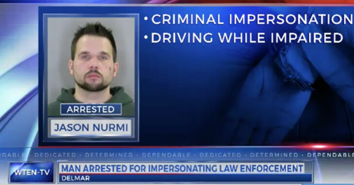 Police found a 2012 black Buick, owned by Jason Nurmi, 33, of North Greenbush. Nurma displayed a badge to Bethlehem Police Officers and informed them that he was an investigator with the state task force. Further, the investigation showed that Nurmi was in possession of a loaded firearm and his car was equipped with flashing red and blue lights. He was determined to be under the influence of drugs at the time of the crash.