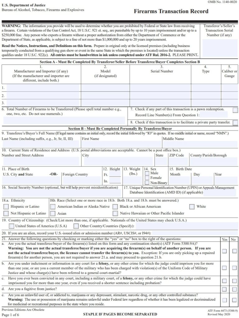 New ATF Form 4473 Includes Non-Binary Option Under Question #14 Related ...