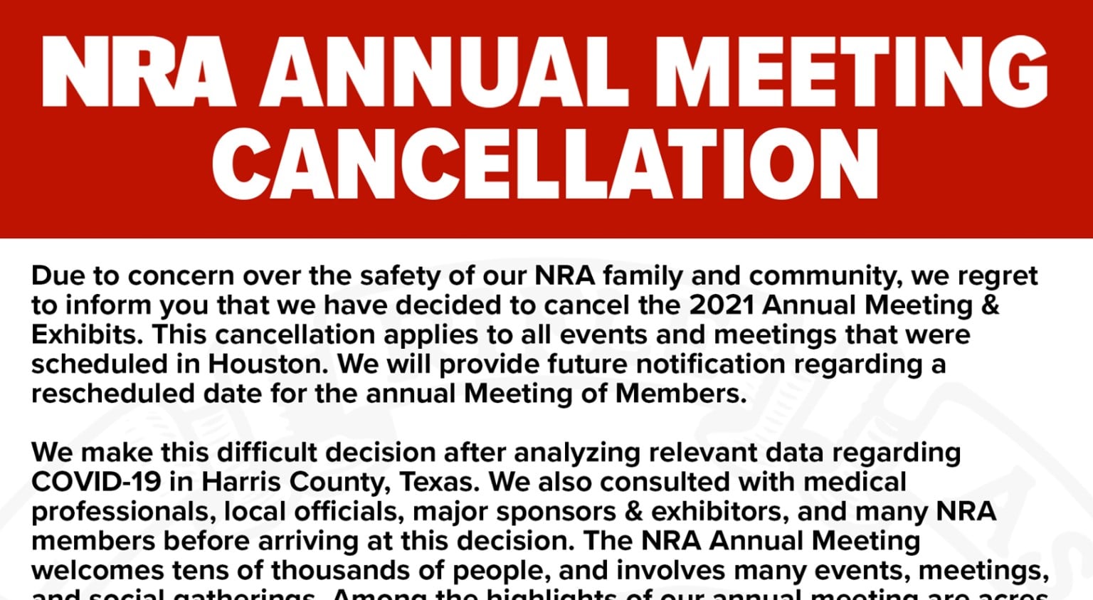 NRA Annual Meeting Officially Cancelled For 2021 Concealed Nation