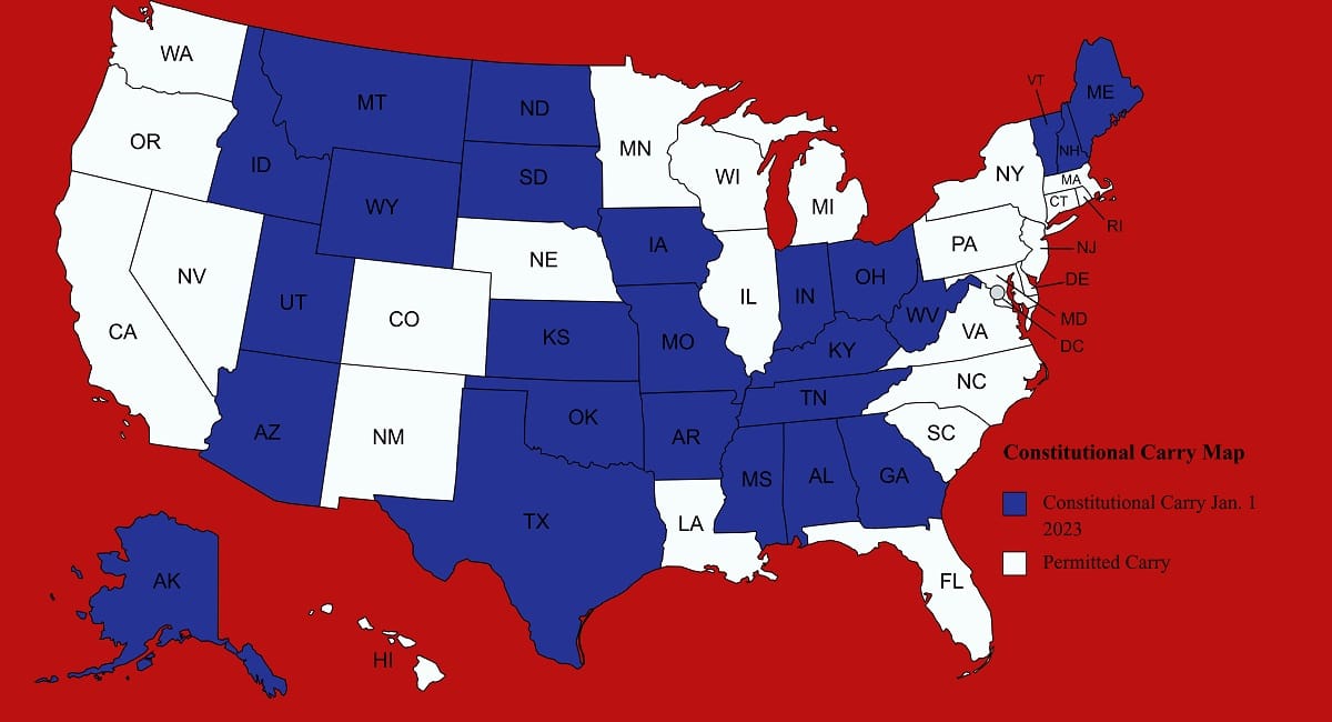 Half Of All United States Will Have Constitutional Carry To Start 2023   Constitutional Carry Map 