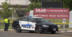 Police car near high school entrance