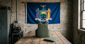 Body armor on a wooden table